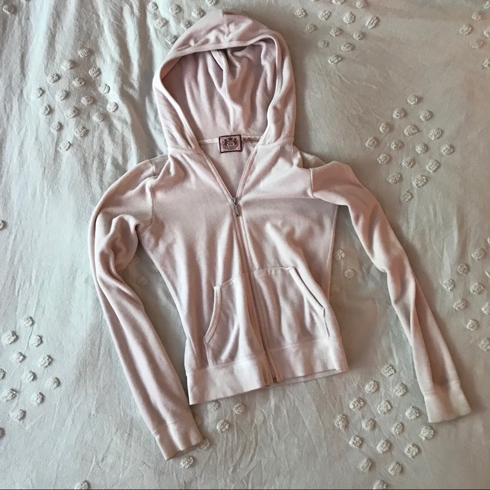 light pink velour zip up with rhinestone detail